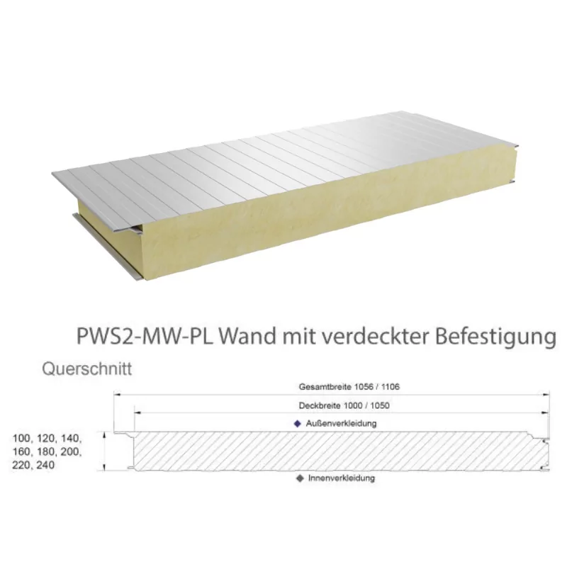 Sandwichelemente Wand PWS2-MW-PL Maassbleche